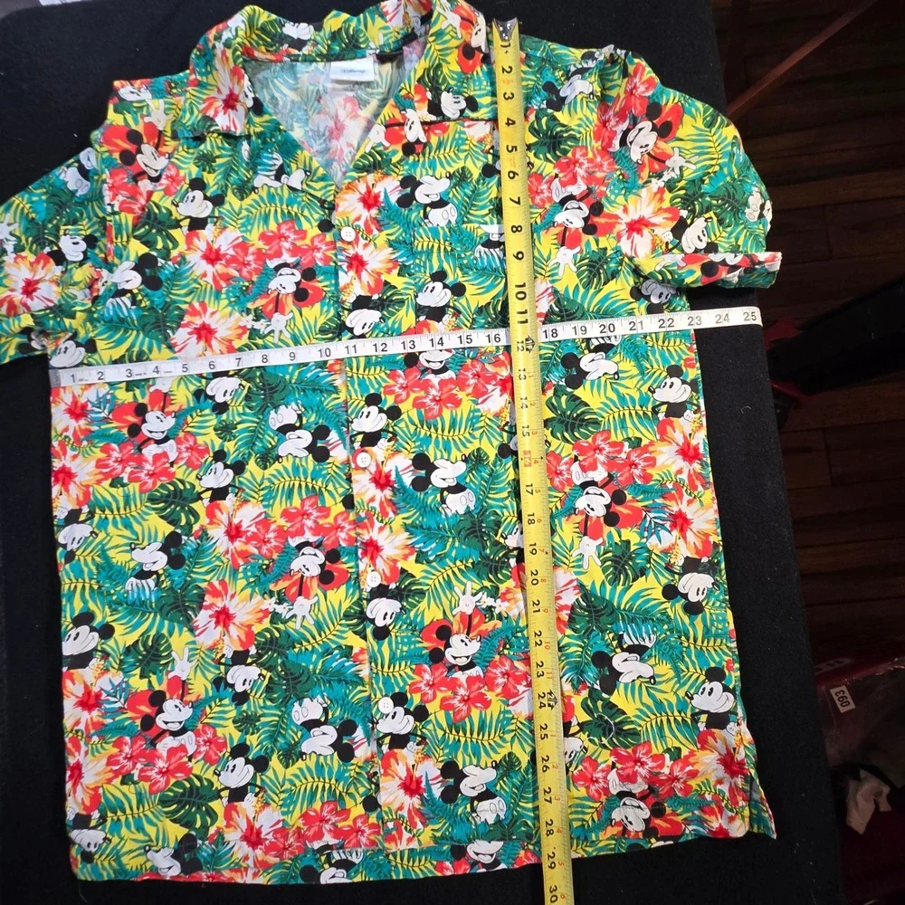 Disney Mickey Mouse Hawaiian Shirt Mens Sz L Tropical Floral Button Cotton Vacay